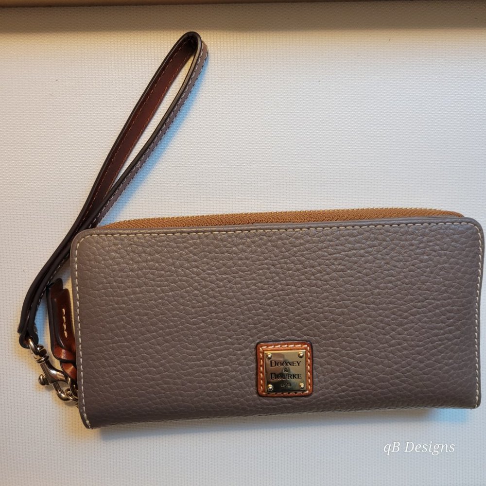 Authentic Dooney & Bourke Pebble Leather Zip Around Phone Wallet - Elephant